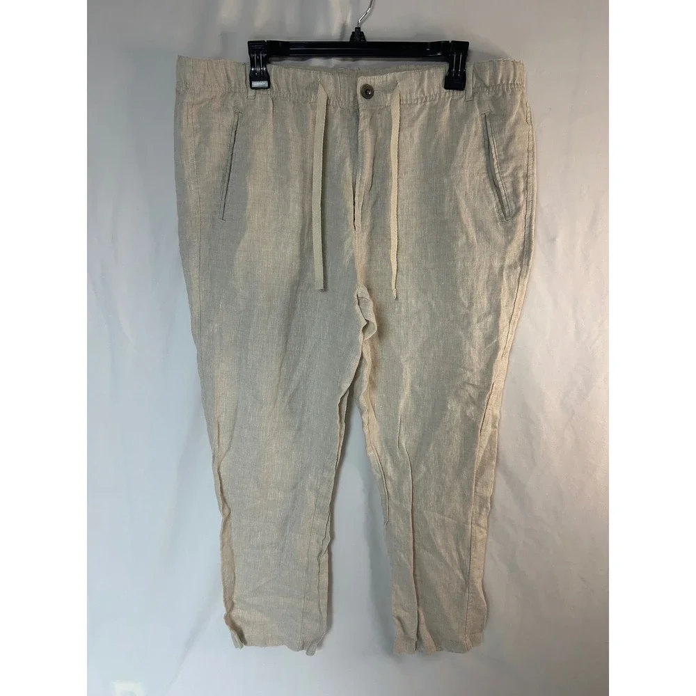 Tasso Elba Island Mens Linen Drawstring Pants Oatmeal Beige XL Tropical Summer